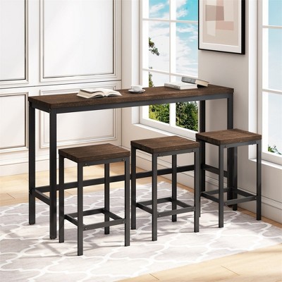 4-Piece Bar Table Set, Modern Rectangular Pub Bar Table And 3 Bar Stools, Kitchen Table Set With 3 Stools For Breakfast Living Room Apartment