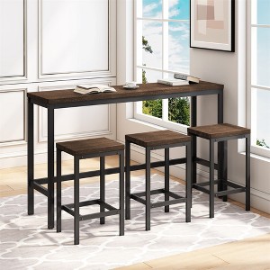 4-Piece Bar Table Set, Modern Rectangular Pub Bar Table And 3 Bar Stools, Kitchen Table Set With 3 Stools For Breakfast Living Room Apartment - 1 of 4