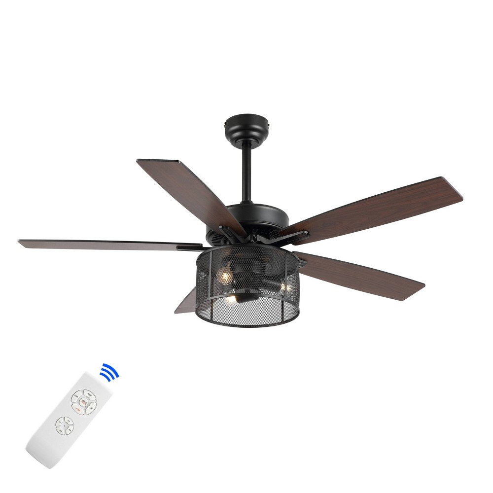 Photos - Air Conditioner 52" 3-Light Max Farmhouse Industrial Iron/Wood LED Ceiling Fan Black/Dark