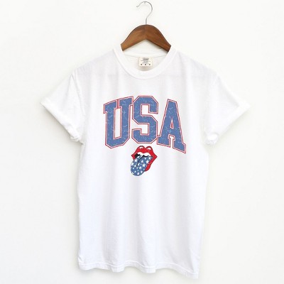 Simply Sage Market Women's USA Patriotic Lips Short Sleeve Garment Dyed Tee