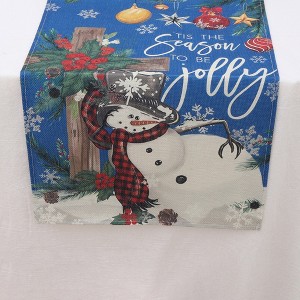 Unique Bargains Table Runner Rectangular Winter Christmas Pattern 25 Linen Colorful 1 Pc - 1 of 3