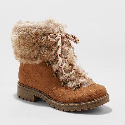 lace up faux fur boots