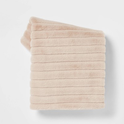 Textured Faux Fur Reversible Throw Blanket Neutral Threshold