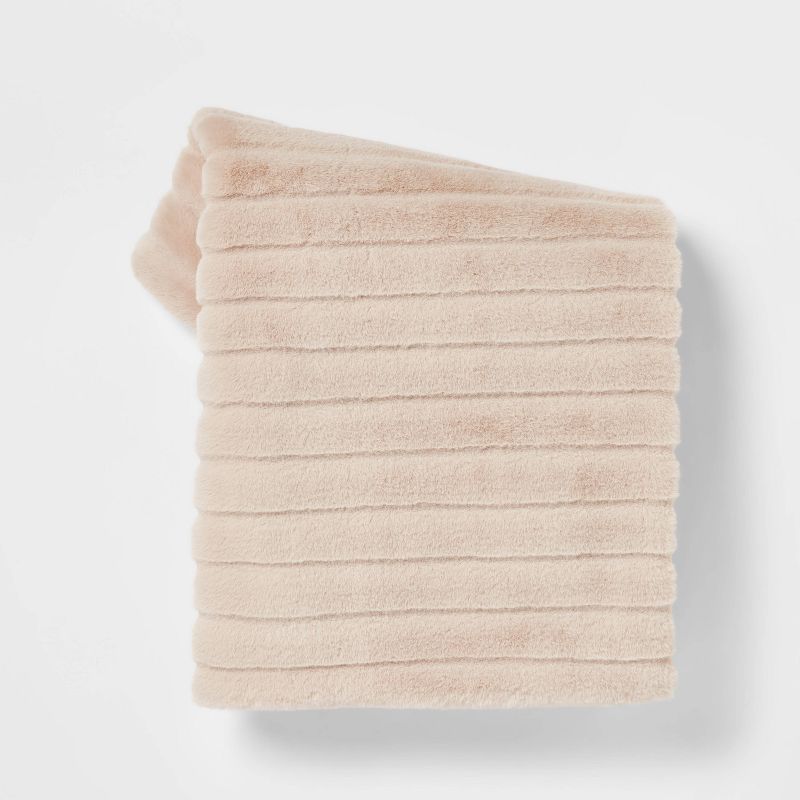 Textured Faux Fur Reversible Throw Blanket - Threshold™, 1 of 11