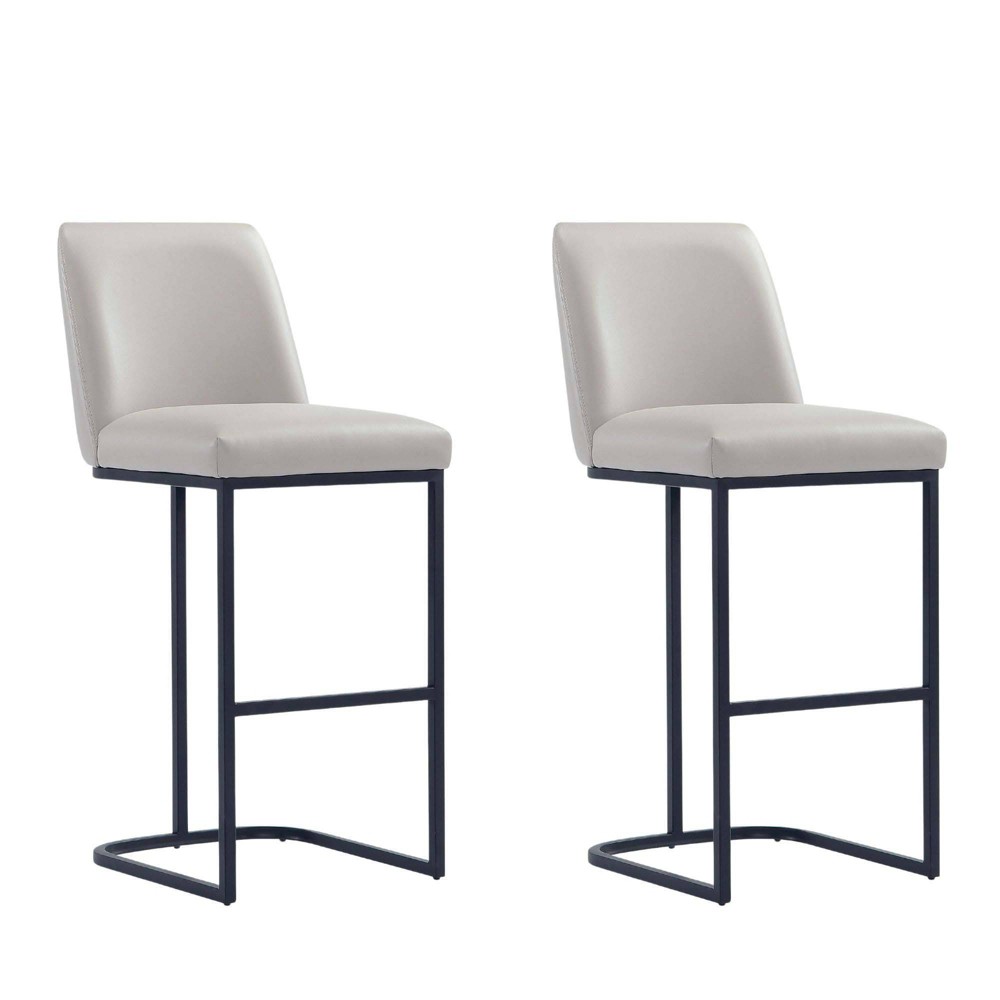 Photos - Chair Manhattan Comfort Set of 2 Serena Barstools Light Gray: Upholstered, Matte Finish, Metal Frame, Footrest