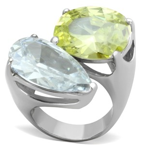 Slickblue Women's Polished Stainless Steel Ring, Apple Green & Clear CZ, Oval Style Fashion Ring, Size 5-10 - 1 of 4