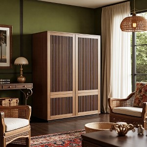Luck Live 34.84 inch storage corner cabinet in walnut color. - 1 of 4