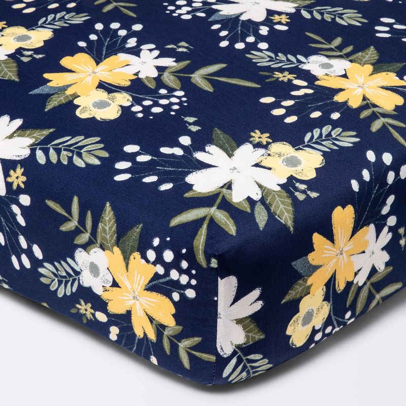 Fitted Crib Sheet Meadow - Cloud Island&#8482; - Navy Floral, 1 of 7