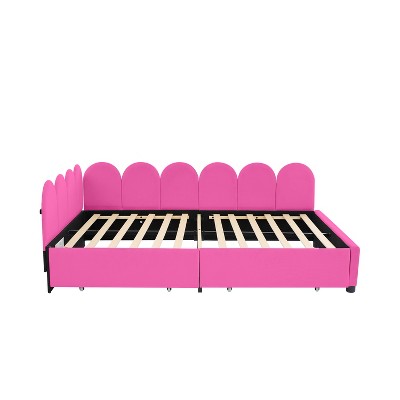 Bellemave Full Size Upholstered Daybed with 2 Storage Drawers, Velvet L-Shape daybed, upholstered daybed for Bedroom Living Room,Rose Red