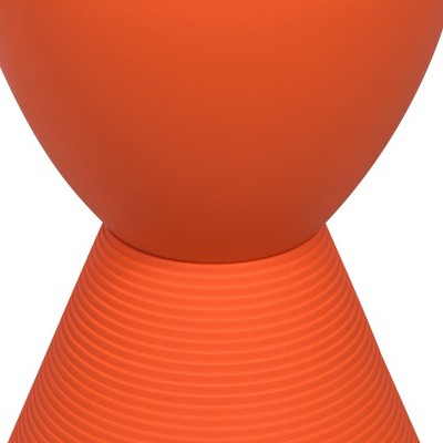 Modern Round Orange Plastic Side Table with Ribbed Leg
