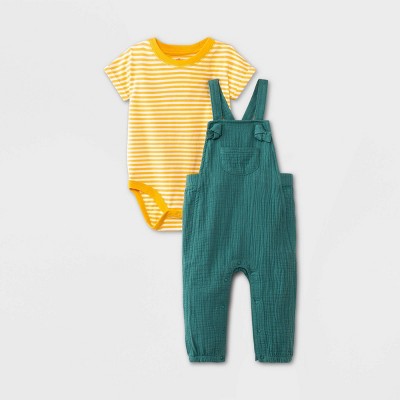 Image of Baby Gauze Top & Bottom Set - Cat & Jack™ Dark Green 3-6M
