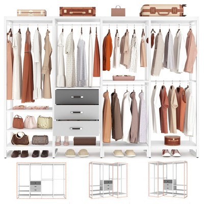 Aheaplus 74'' Clothing Rack with Wood Drawers, Heavy Duty Garment Rack with Shelves, Large Corner L-Shaped Closet Organizer with Hanging Rods