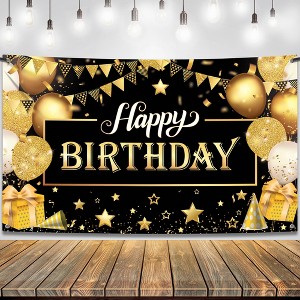 KatchOn, Black and Gold Happy Birthday Banner - Large 72x44 Inch | Black and Gold Happy Birthday Decorations - 1 of 4