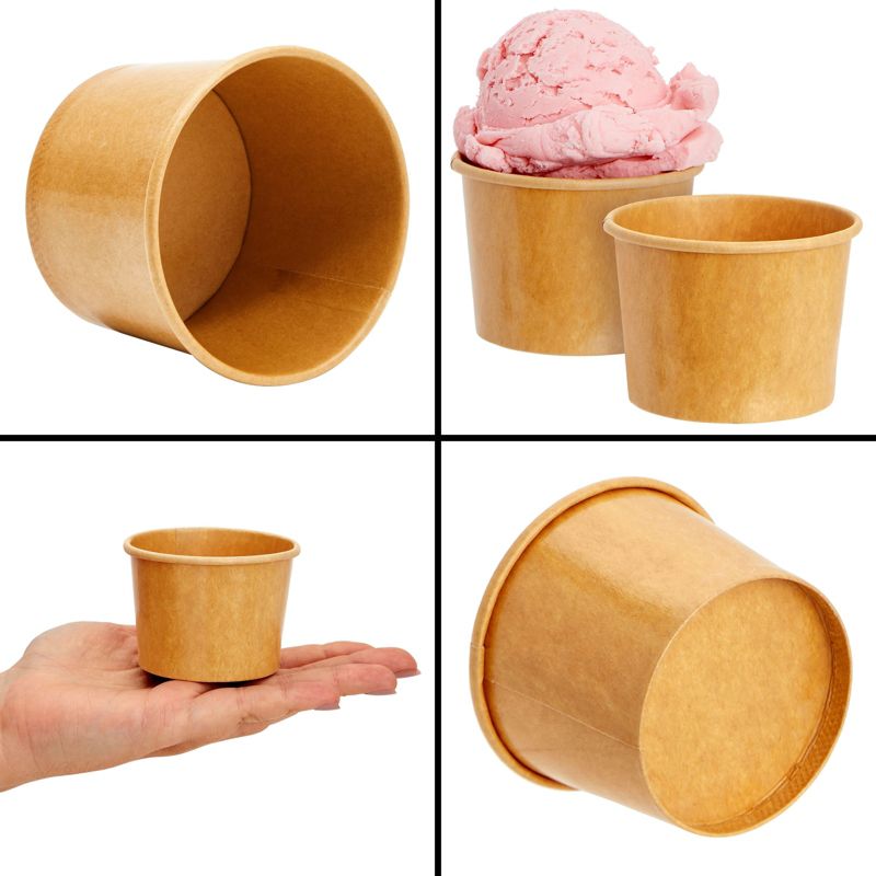 Juvale 100 Pack Disposable Paper Ice Cream Cups, Dessert Bowls for Sundae Bar, Frozen Yogurt (Brown, 5 oz), 4 of 9