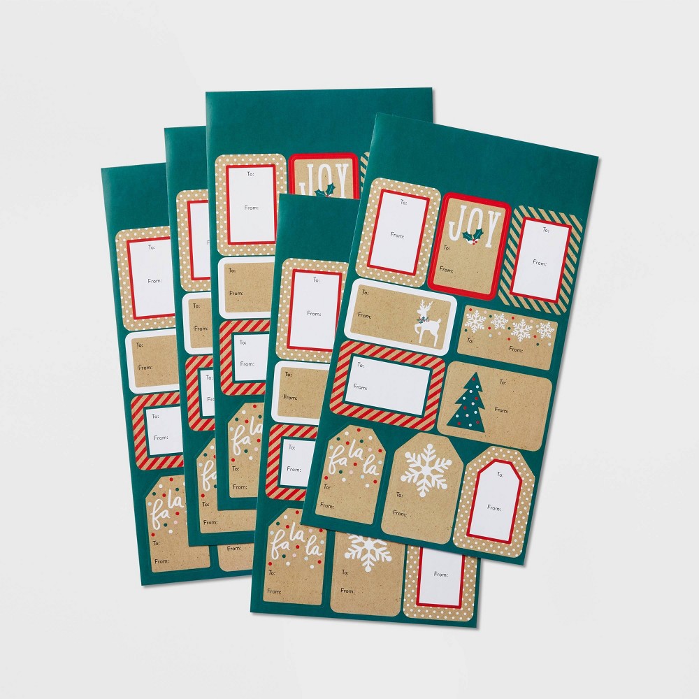 50ct Peel & Stick Christmas Gift Tag Green Kraft - Wondershop™