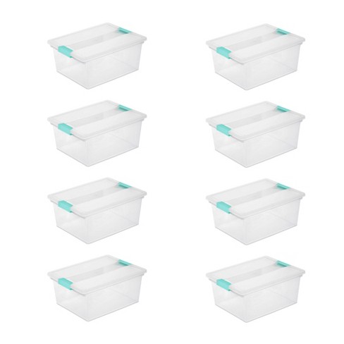 Sterilite 30 Qt Clear Plastic Stackable Storage Bin w/ Grey Latch