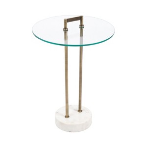 Kate and Laurel Cerullo Glass Metal and Marble Side Table, 16x16x24, White and Gold - 1 of 4