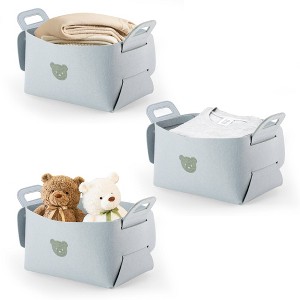 VUSIGN Soft Felt Storage Baskets, 3 Pack Portable Foldable Bedroom Storage Bins with Handles, Three Colors & Three Sizes - 1 of 4