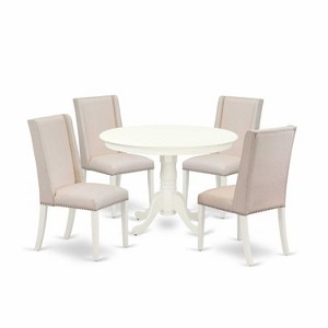 HomeStock 5-Piece Linen White Finish Solid Wood Top Dining Table with 4 Parson Chair - 1 of 4
