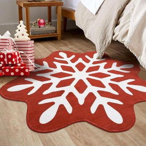 3x3 Christmas Rug, Washable Low Pile Non-Slip Soft Carpet for Living Room Bedroom Dining Room Classroom Office Nursery, Red Snow Pattern - 1 of 4