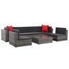 vidaXL Sofa Set Grey rattan, Dark grey cushion, Red pillow - 3 of 4
