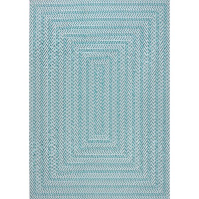 Aqua and Light Gray Geometric Synthetic 3x5 Indoor/Outdoor Rug