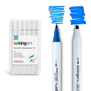 KINGART Twin-Tip Sketch Markers, Alcohol-Based, 12 Colors - 1 of 4