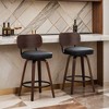 Swivel Bar Stools Set of 2, 26" Upholstered Faux Leather Counter Height Barstools with Walnut Back & Bentwood Legs - Leovsnove - 3 of 4