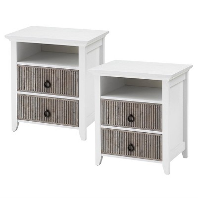 1/2 pack Nightstand with 2 Drawers and Open Shelf