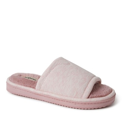 Dearfoams Womens Demi Rib Knit Fuzzy Slide House Slipper