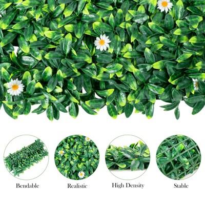 Green and White Plastic Daisy Hedge Privacy Fence Panels, 20x20 Inch, Set of 12