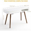 Modern Home Office Desk, Mid-Century Computer Writing Desk with Drawer, Solid Wood Legs and Open Storage Cubby, Small Vanity Table - 2 of 4