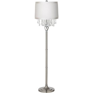 360 Lighting Modern Floor Lamp Standing 60 1/2" Tall Satin Steel Silver Crystal Off White Fabric Drum Shade for Living Room Bedroom Office House Home - 1 of 4