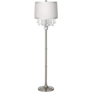360 Lighting Modern Floor Lamp Standing 60 1/2" Tall Satin Steel Silver Crystal Off White Fabric Drum Shade for Living Room Bedroom Office House Home