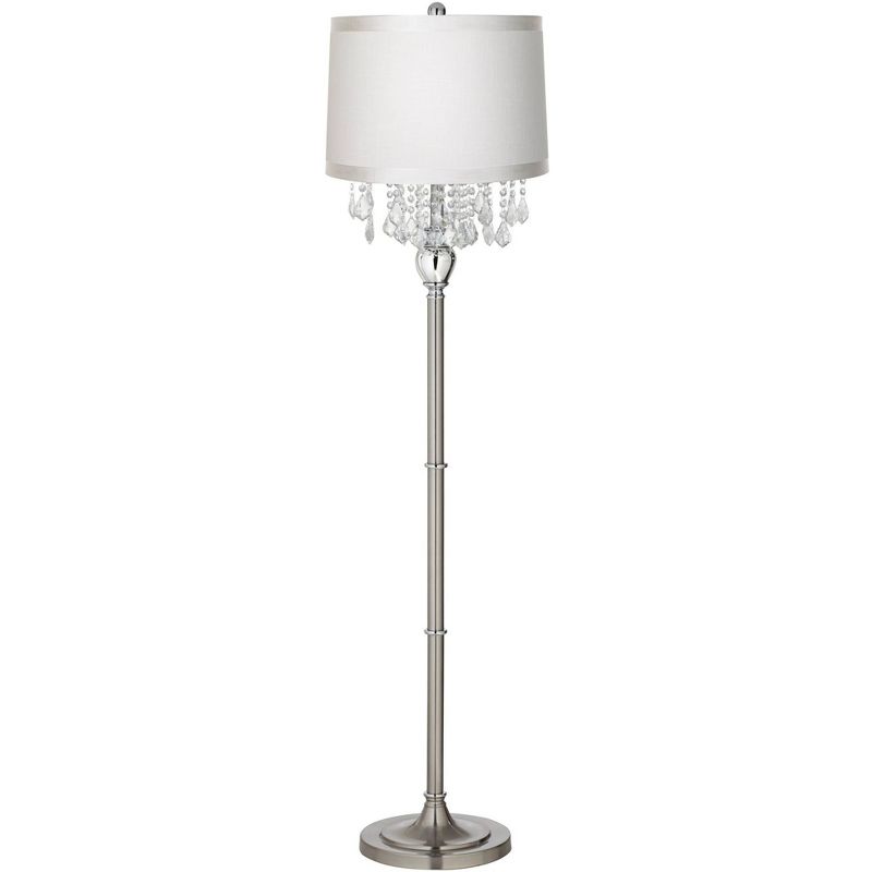360 Lighting Modern Floor Lamp Standing 60 1/2" Tall Satin Steel Silver Crystal Off White Fabric Drum Shade for Living Room Bedroom Office House Home, 1 of 5