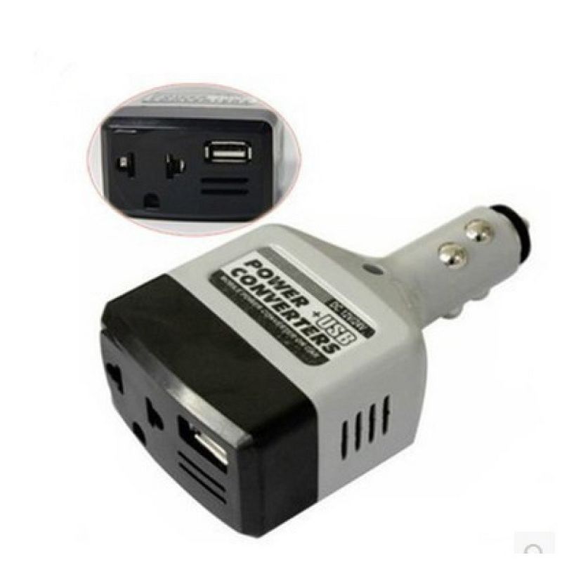 Car Power Converter Inverter 12V/24V for 220V Adapter Charger Car Cigarette Lighter Socket Power+USB Converter, 1 of 4