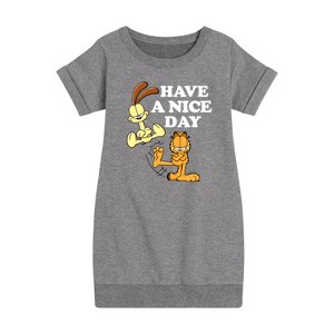 Girls' - Garfield - Have A Nice Day Graphic Short Sleeve Fleece Dress - 1 of 4