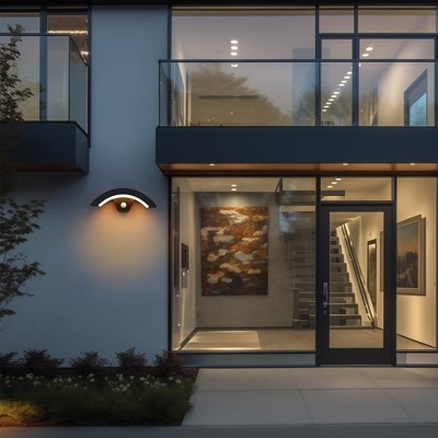 YANSUN 1-Light Black Arc Modern Motion Sensing Dusk-to-Dawn Indoor/Outdoor 18W Integrated LED Wall Lantern Black