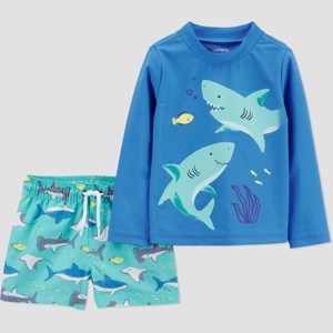 Carter's Just One You&#174 Toddler Boys' Long Sleeve Shark Printed Rash Guard Swimwear Sets - Blue - 1 of 4