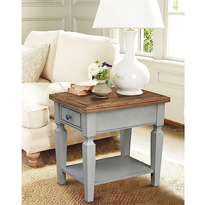 Vista Distressed Hickory and Stone Wood End Table with Storage