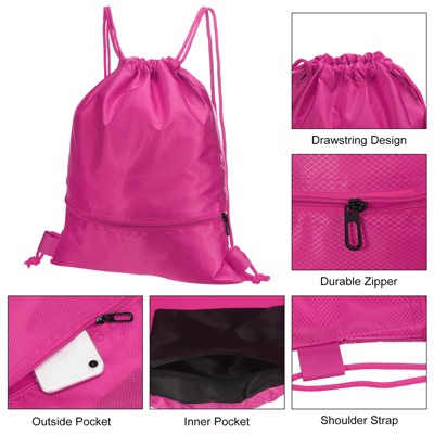 Unique Bargains Waterproof Adjustable Zip Pocket Drawstring Backpack Bag for Women Men Rose Red — фото 4