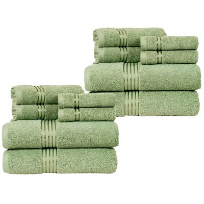 Lavish Home 8 Piece 100% Cotton Plush Bath Towel Set - Green, 1