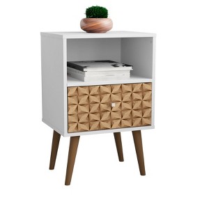 Gulches 18" Nightstand in Natural & White, 1 Drawer & Open Cubby, Solid Wood Splayed Legs, Sturdy Particle Board Bedside Table for Bedroom Living Room - 1 of 4