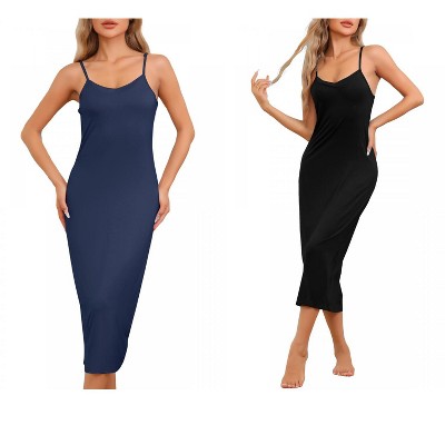 cheibear Women's Modal V Neck Adjustable Spaghetti Strap Chemise Sleep Dress
