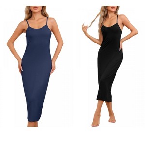 cheibear Women's Modal V Neck Adjustable Spaghetti Strap Chemise Sleep Dress - 1 of 4