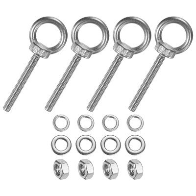 Unique Bargains Stainless Steel Durable Rust-Resistant Eyebolts with Nuts Washers Male Screw for Fastening 10 Pcs