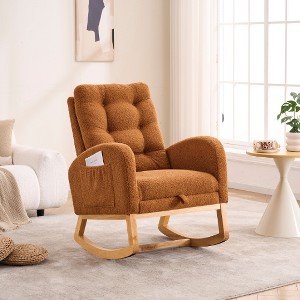 Lyngins Upholstered Rocking Chair, Rubber Wood Lounge Armchair with Footrest & Side Storage Pocket, High-Back Rocker Chair/Accent Chair - 1 of 4