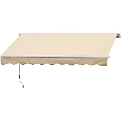 10' x 8' Retractable Awning, Patio Awnings, Sunshade Shelter w/ Manual Crank Handle