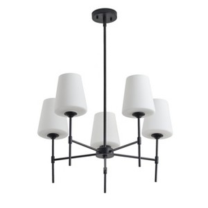 Modern 5-Light Chandelier with Frosted Glass Shades, Black Metal Hanging Fixture for Dining Room or Living Room - 1 of 4
