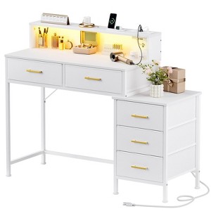 Hausource 39.4"/47.2" Vanity Desk Makeup Dressing Table with 5 Drawers, Charging Station, No Mirror - 1 of 4